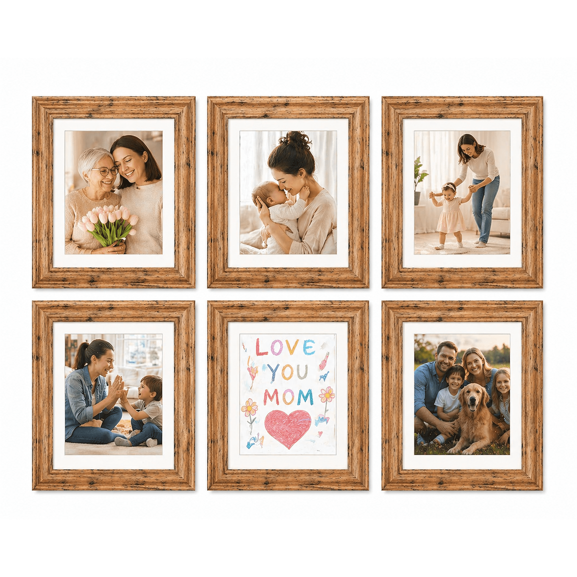 Cozymood 8x10 Picture Frames Set of 6, Walnut Wood Photo Frames for Family Photos, Mother’s Day Gift for Mom, Wall or Tabletop Display