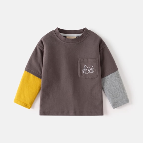 LYMAYTER 2-7Y Toddler Baby Boys Crew Neck Long Sleeve T Shirts Striped Patchwork Loose Lightweight Outfits