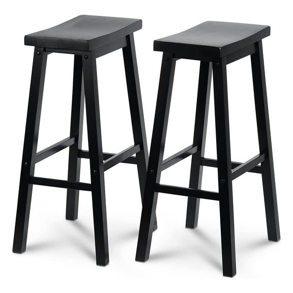 PJ Wood Classic Saddle-Seat 29In Kitchen Counter Stools, Black, Set of 2