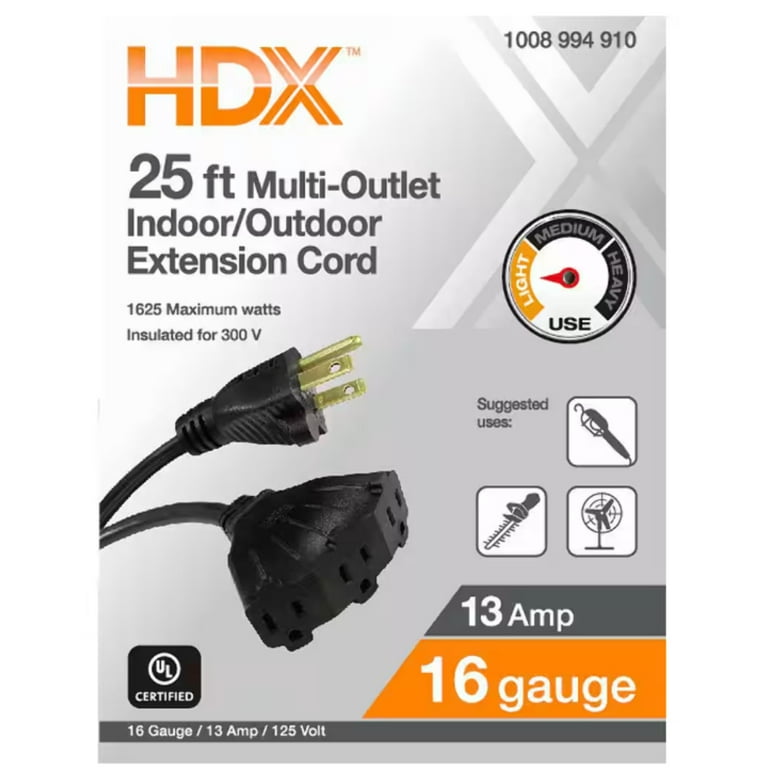 OUT1～25 HDX 25 ft. 16/3 Light Duty Indoor/Outdoor Extension Cord with