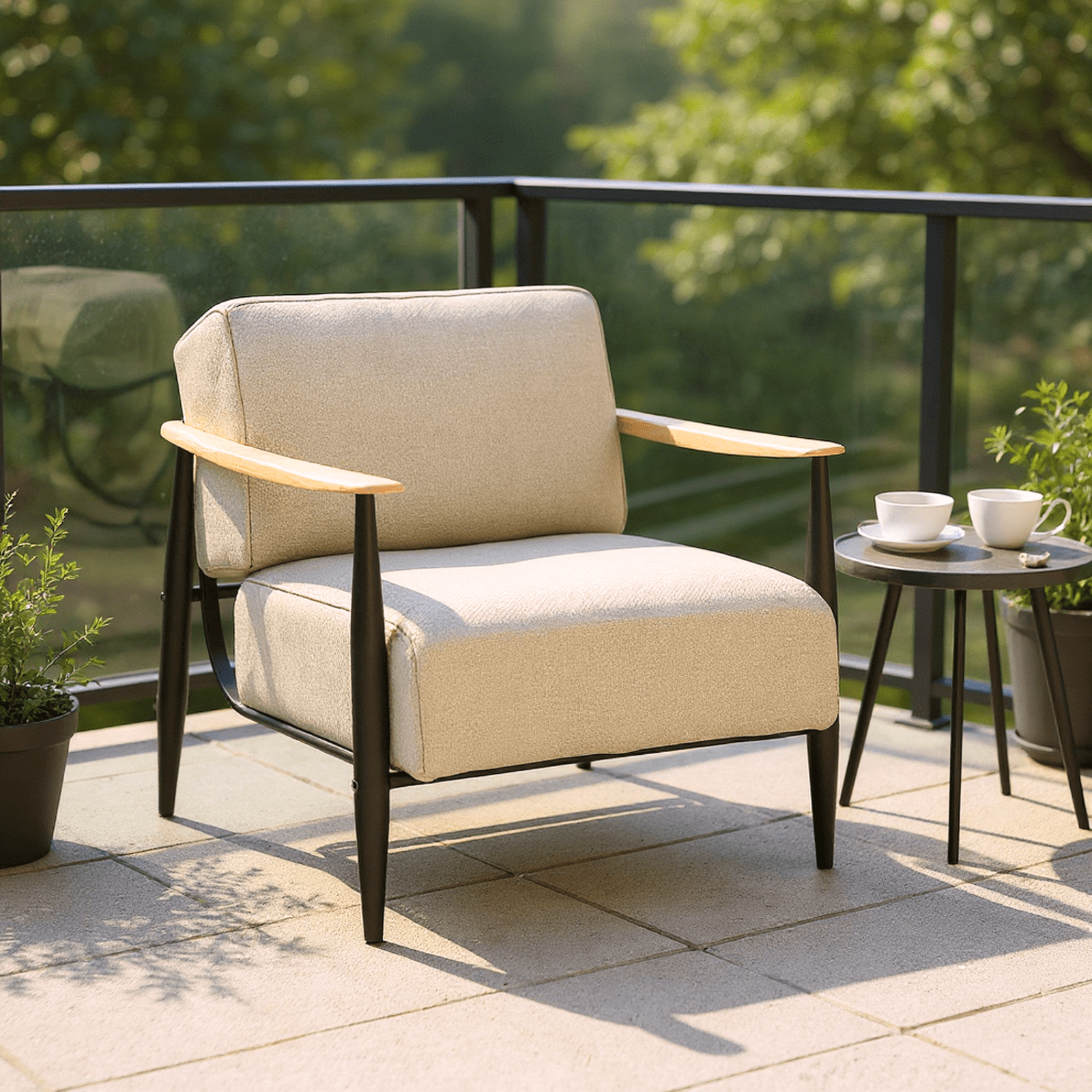 Homy Casa Accent Chair with Solid Wood Armrests, Independent Spring Seat and Backrest, 500 lbs Capacity