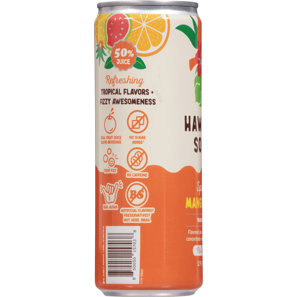 (Pack Of 12) Hawaiian Soda Co Juice Sparkling Mango Sunset 12 Fo