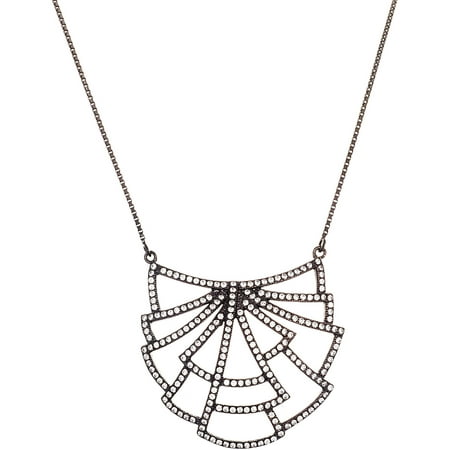 Lesa Michele Cubic Zirconia Sterling Silver Black Oxidized Geo Station Necklace, 16.5 + 2