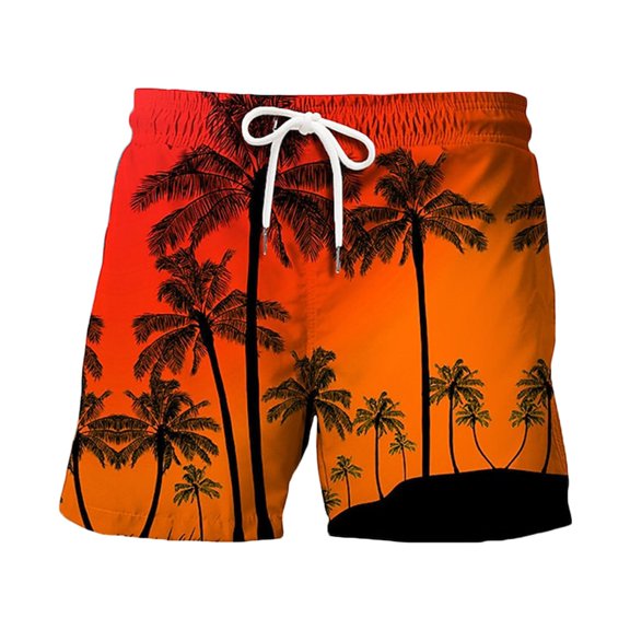 FINALGANG Mens Tree Print Board Shorts Casual Drawstring Waist Swim Trunks Quick Dry Beach Shorts With Side Pocket For Summer Vacation Beach Party Daily Wear Multicolor L
