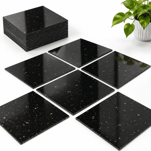 Polish Black Galaxy Marble 12x12 Inch 30-pack Peel and Stick Vinyl Floor Tiles