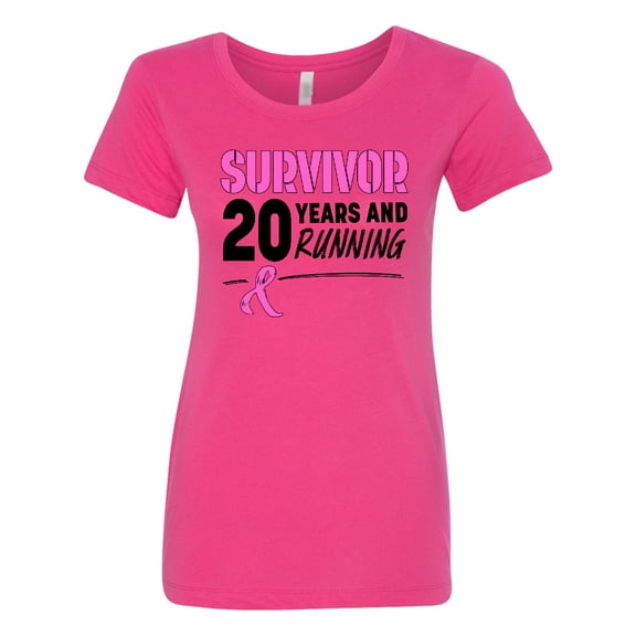 Inktastic Breast Cancer Survivor 20 Years and Running with Pink Ribbon Women's T-Shirt
