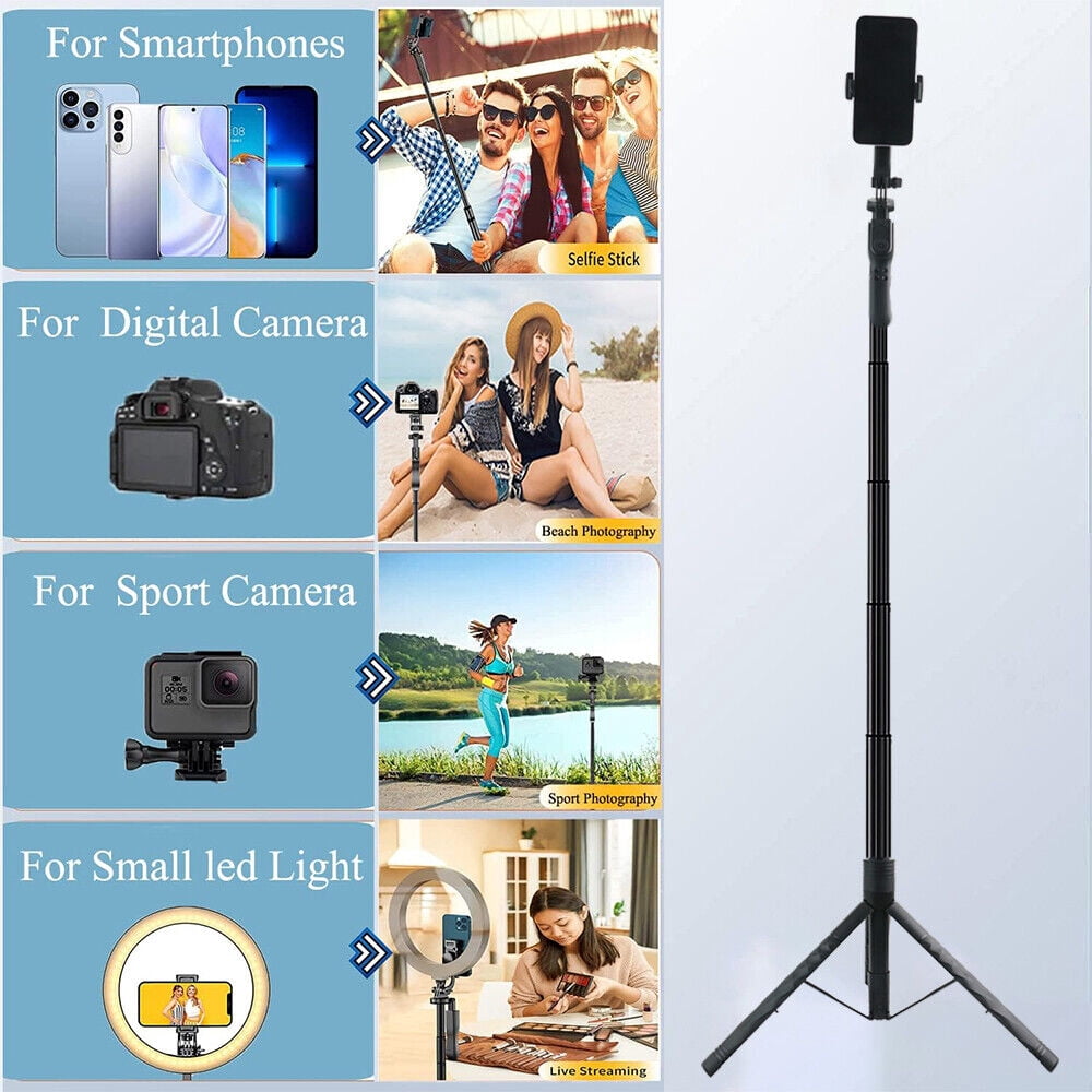 EROCK 68" Wireless Remote Selfie Stick Tripod Cell Phone Camera Stand With Fill Lights
