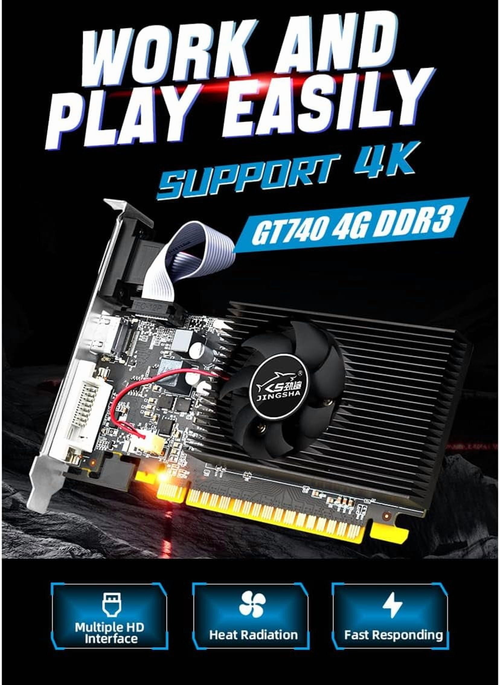 JINGSHA GT 740 4G DDR3 Low Profile Graphics Card, PCI Express 3.0 x16, HDMI/VGA/DVI, Entry Level GPU for PC, SFF and HTPC, Compatible with Win11