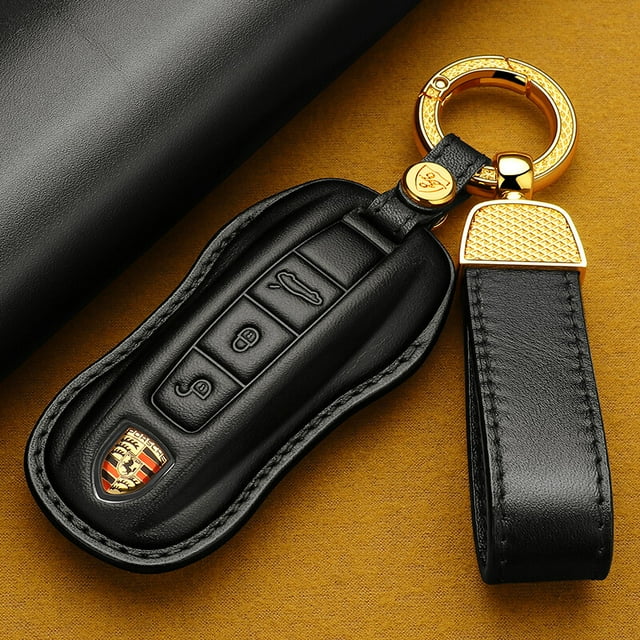 Car Key Fob Cover Case Protector Panamera 911 718 Macan Fits '23 Cayenne Porsche Key Cover: Genuine Leather