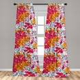 thumbnail image 4 of Ambesonne Floral Curtains, Leafy Flowers Print Spring, Pair of 28"x84", Hot Pink Vermilion, 4 of 5
