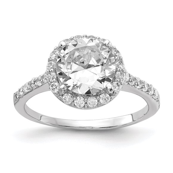 925 Sterling Silver Brilliant Cut Cubic Zirconia Cz Round Halo Side Stones Ring