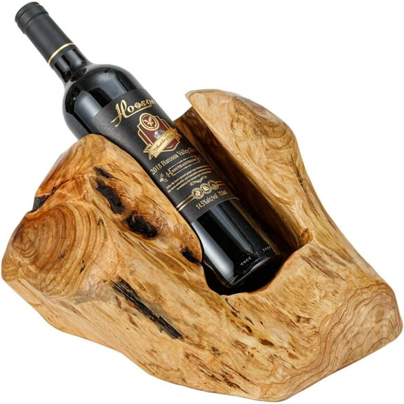 THY COLLECTIBLES Natural Handcarved Root Wood Wine Bottle Holder Natural Edge Bottle Display Stand for Tabletop, Restaurants, Home Decor (1 Bottle)