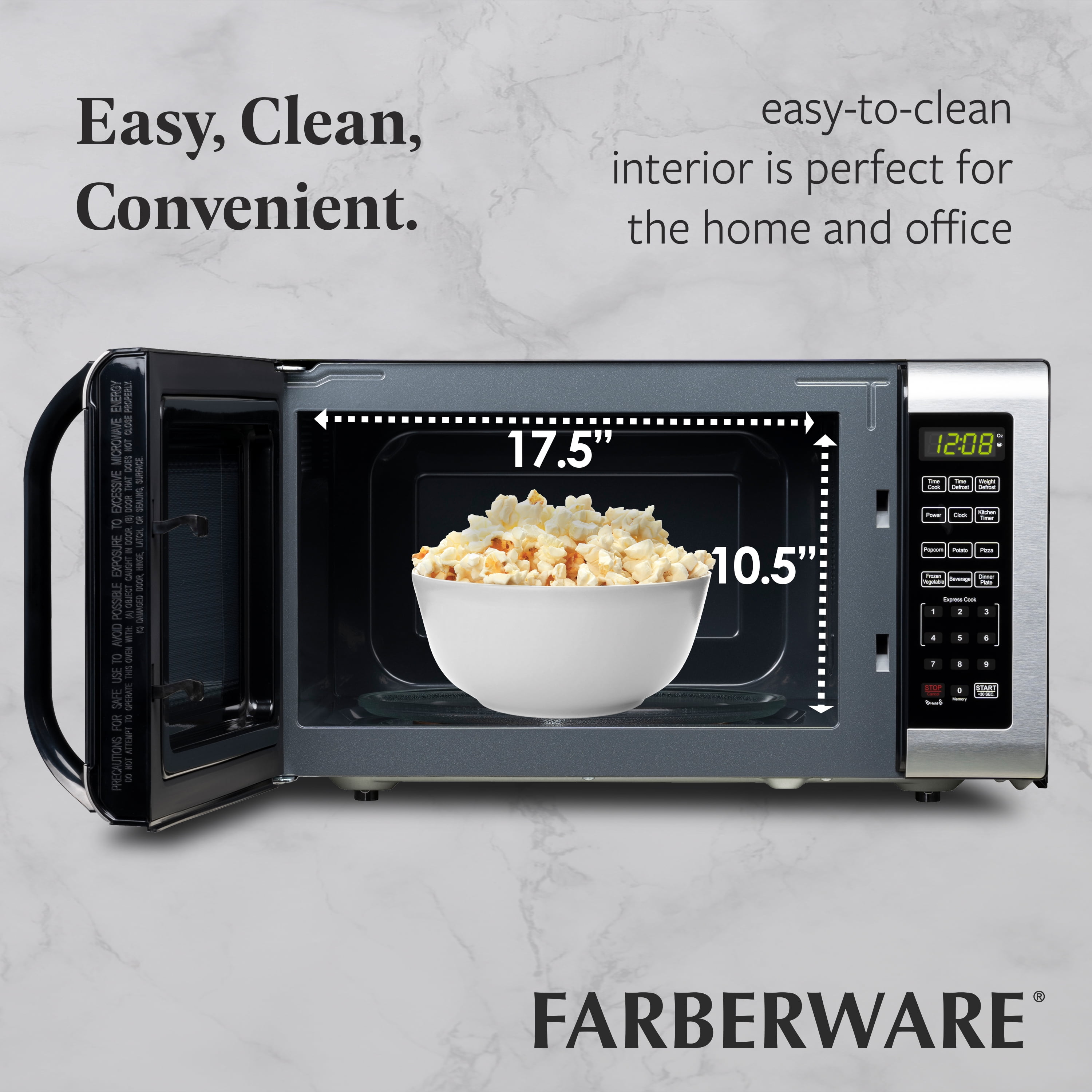 Farberware 1.6 Cu. Ft Countertop Microwave Oven, 1100 Watts, Stainless Steel