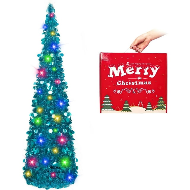 Fall Tree Home Decor Pop Up Tree with Lights & Timer & Modes Collapsible Tinsel Pencil Tree for Autumn Harvest Porch Thanksgiving Party Decorations Maple Leaves