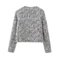 thumbnail image 2 of Chaqueta corta con adornos de lentejuelas plateadas para mujer, cárdigan informal de manga larga con cuello redondo y bolsillos, abrigos elegantes para otoño, 2 of 5