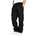 thumbnail image 3 of Men's Wide Leg Cargo Pants High Waisted Drawtring Baggy Adjustable Casual Loose Fit Warm Trousers Hiking Work Pant with Multi Pockets Black S, 3 of 9