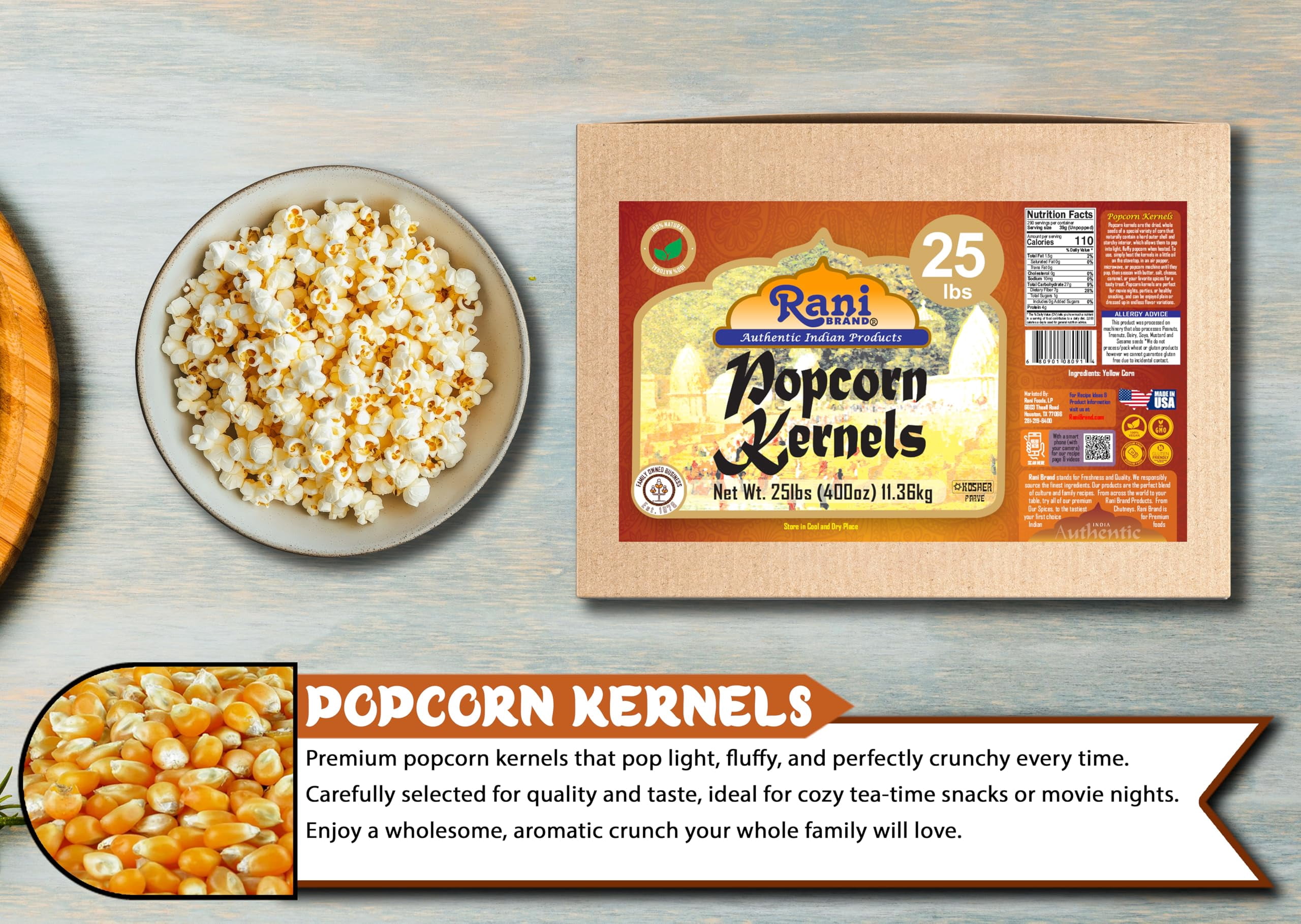Rani Popcorn Kernels 400oz (25lbs) 11.36kg Bulk, Perfect for Stovetop, Microwave & Popcorn Machines ~ All Natural | Gluten Friendly | Vegan | NON-GMO | Kosher