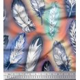 thumbnail image 1 of Soimoi Modal Satin Fabric Leaves & Feather Decor Fabric Printed Yard 42 Inch Wide, 1 of 3