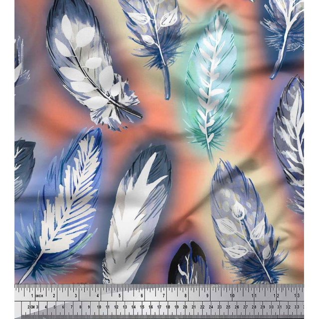 Soimoi Modal Satin Fabric Leaves & Feather Decor Fabric Printed Yard 42 Inch Wide