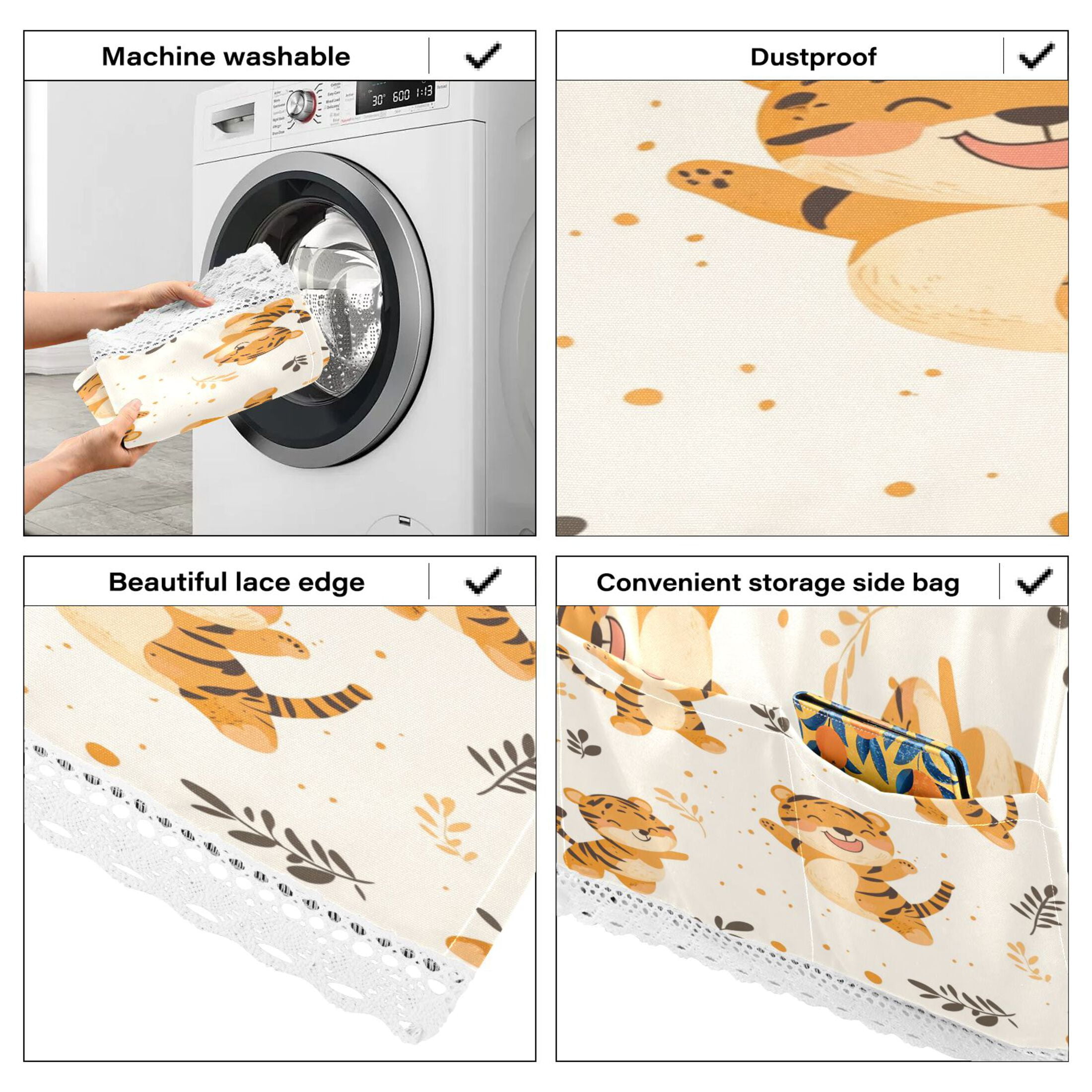Cute Smile Jumping TigerWasher and Dryer Covers Dust-Proof and Oil Resistant Fridge Cover with 4 Storage Pockets Washing Machine Top Cover for Laundry Kitchen Home 51.2 x 22 In