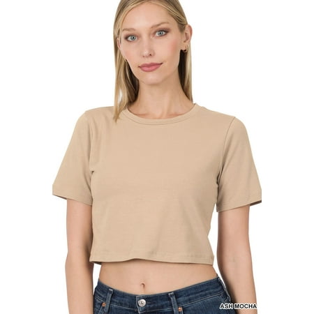 

Zenana Women s Short Sleeve Round Neck Cropped Tee Shirts Top (S-XL)