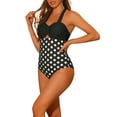 thumbnail image 4 of Women's Halterneck Polka Dot Monokini, 1 Piece Tummy Control Cut Out String Swimsuit Bathing Suits X-Small Black, 4 of 5