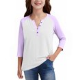 thumbnail image 6 of Atogsazn Kids Girls V Neck Shirt Children Button Down 3/4 Sleeve Pullover Looser Fit Blouse Clothes Tops 06-Purple 11-12 Years Fashion, 6 of 6