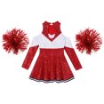 thumbnail image 4 of vastwit Cheerleading Outfit for Girls Cheer Leader Sequins Dance Dress with Pom Poms Red 6, 4 of 7