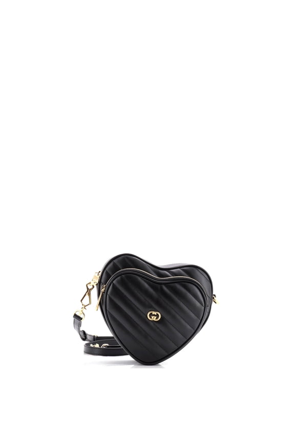 Pre-Owned Interlocking G Heart Shoulder Bag Diagonal Quilted Leather Mini By Rebag