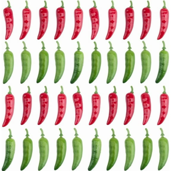 60Pcs 2 Colors Mini Fake Hot Chili Peppers Pepper Simulation Artistic Lifelike Red Pepper Plastic Vegetable for Photographic Props Home Kitchen Table Decoration Cabinet Ornament Colorful