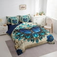 thumbnail image 3 of Manfei Blue Butterfly Print 7-Piece Bedding Sets King Size, Dreamy Victorian Diamond Comforter Sets with Sheets, Vintage Damask Bedding Accessories, Super Cozy Bedroom Decoration, 3 of 8