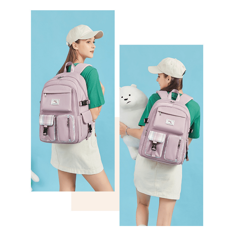 Large-capacity Backpack Travel Female Korean Version Bag Junior High And  Middle School Students Casual School Bag,Beige