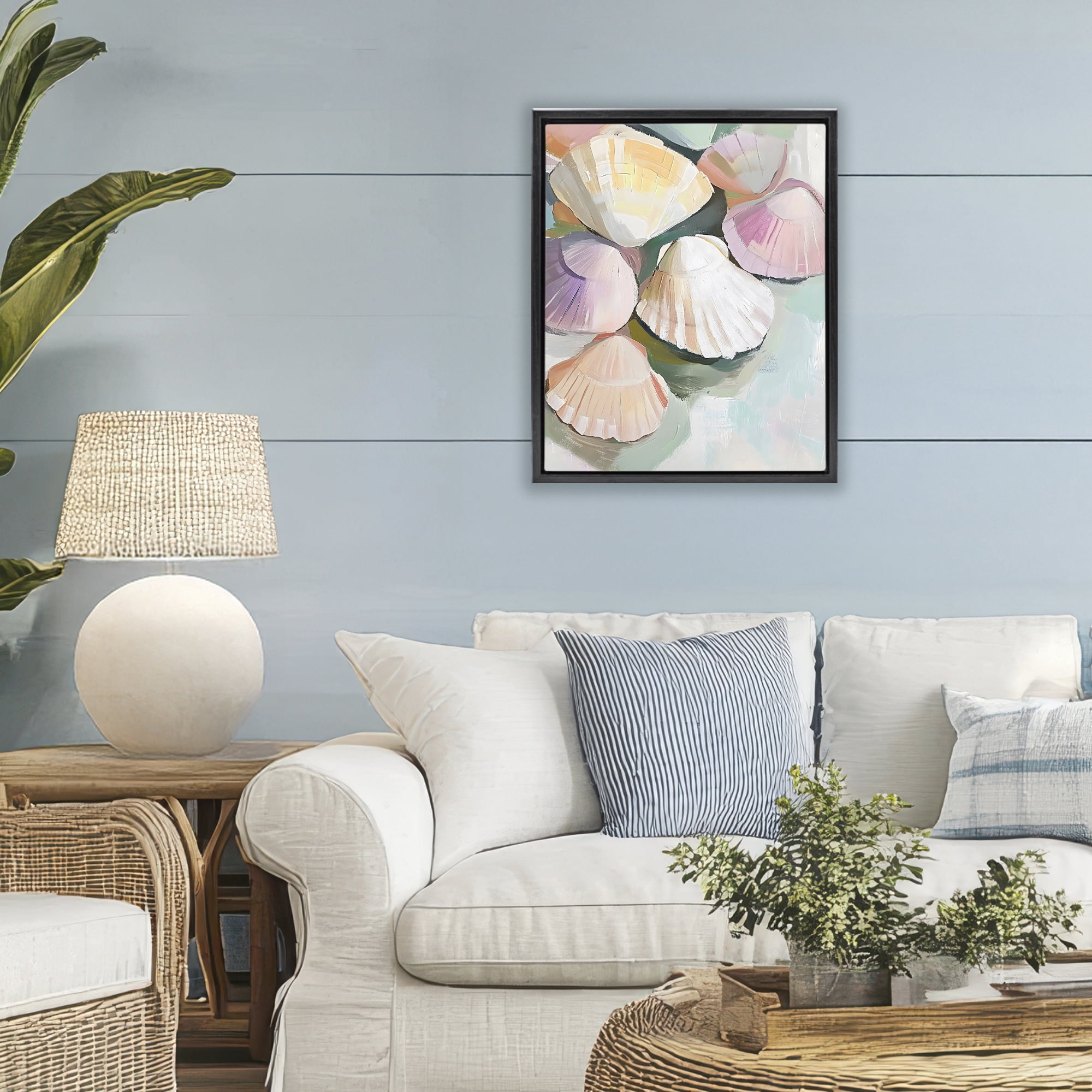 Stupell Industries Pink Seashells Marine Collection Black Framed Floater Canvas Wall Art, design by The Prints Vibe