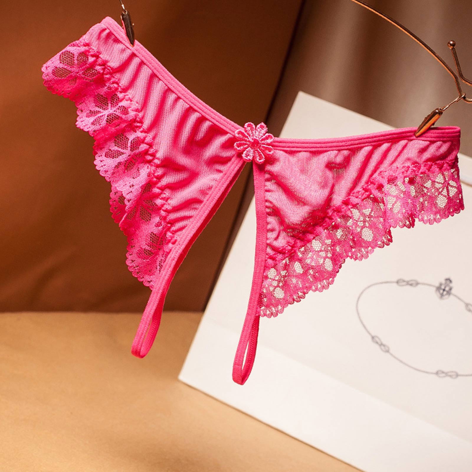 Aayomet Thong Underwear Women Women Panties Open File Slit Sex Lace Thong Low Waist Panties,Hot Pink One Size image