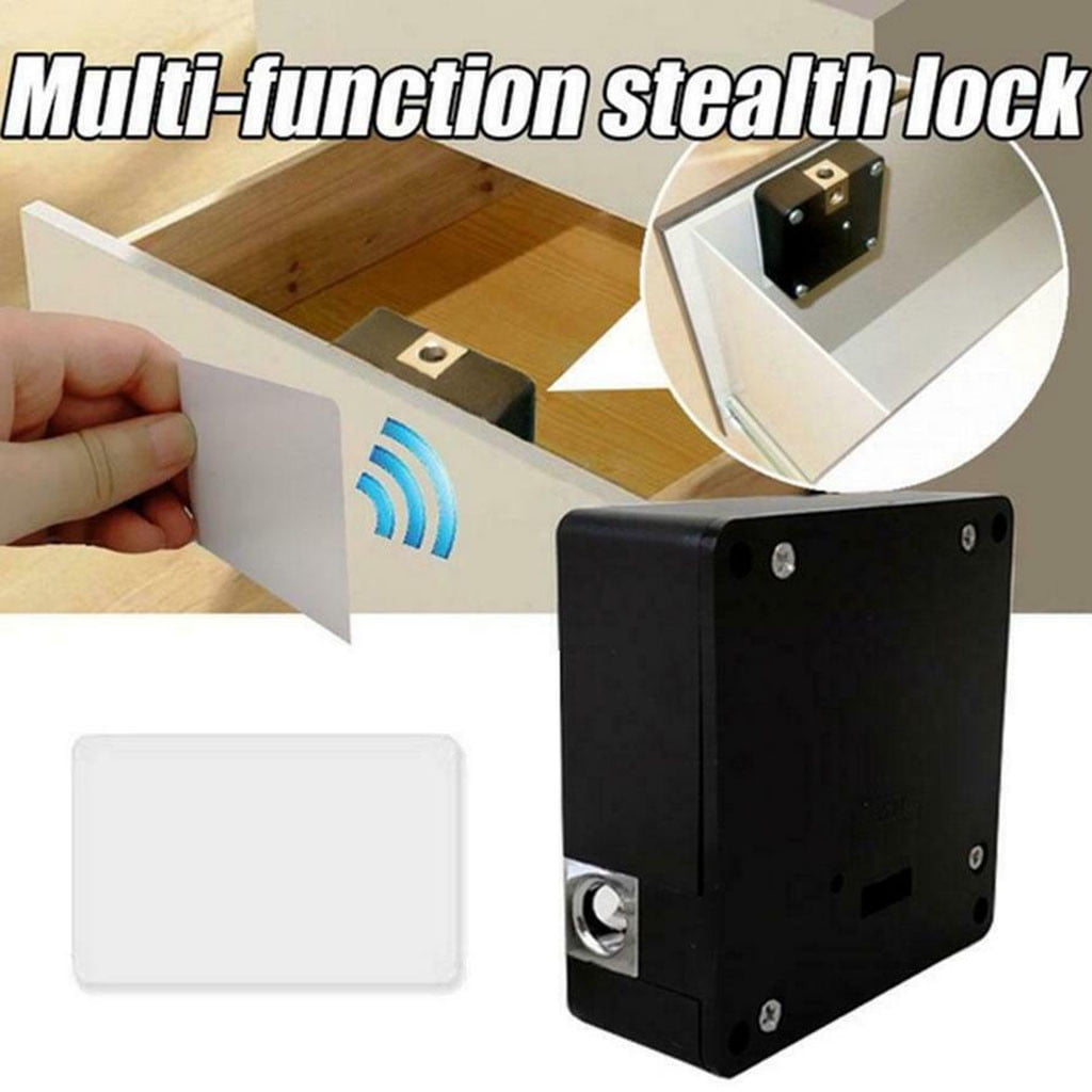 Pedty 1 Set Of Hidden Drawer Locks (1 X Lock Body, 1 X Lock, 2 X Cards, 2 X Keychains, 1,Drawer Induction DIY Hidden Wardrobe RFID Cabinet Lock Digital Smart Tools & Home Improvement