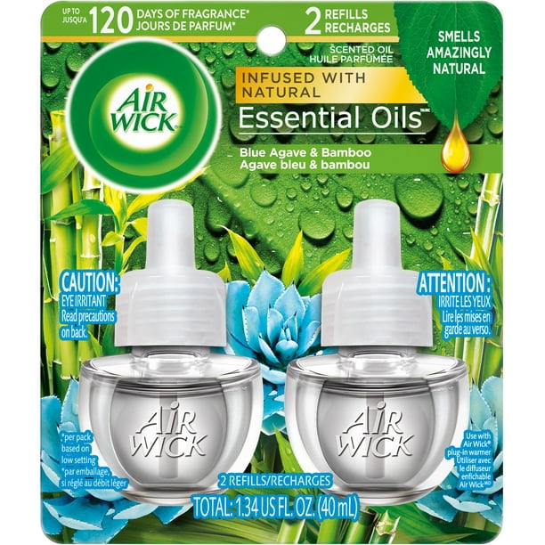 Air Wick Plug in Scented Oil Refill, 2 ct, Blue Agave and Bamboo, Air Freshener, Essential Oils