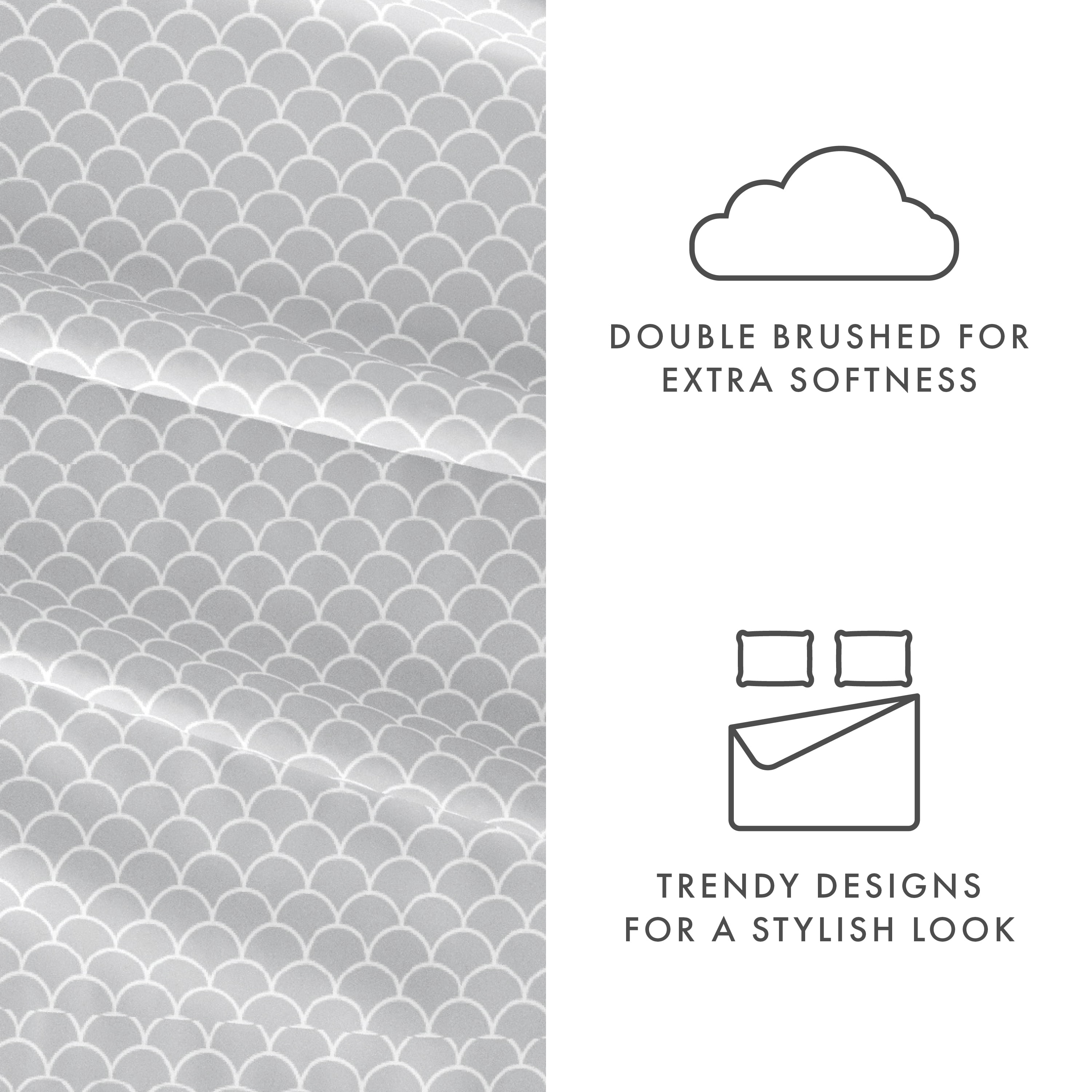 Noble Linens 4 Piece Pattern Microfiber Bed Sheets Set, Light Gray Scallops, California King
