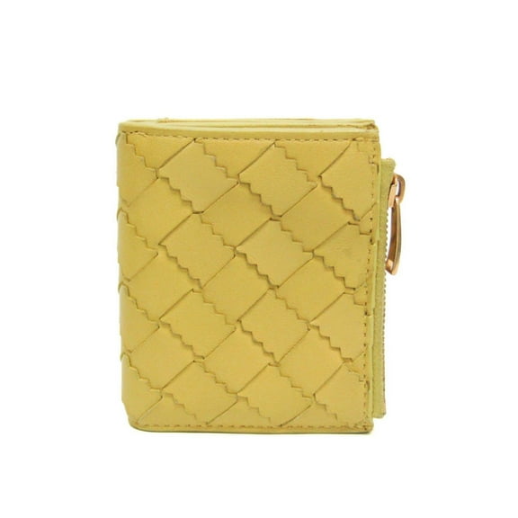 Pre-Owned Bottega Veneta Intrecciato Zigzag 629563 Women's Leather Wallet (tri-fold) Yellow