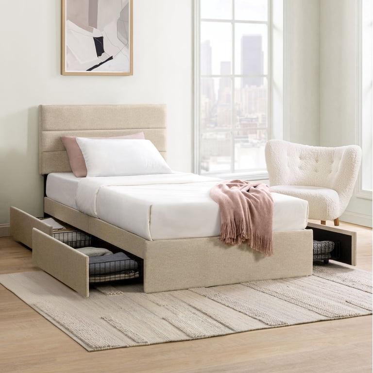 Mainstays Twin Upholstered Platform Bed, 4 Storage Drawers photo 3