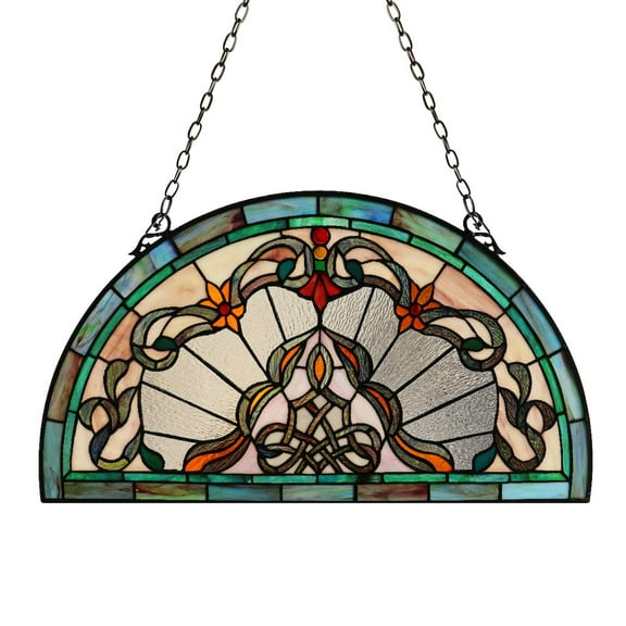 CHLOE Lighting Norene Tiffany-Style Victorian Stained-Glass Window Panel 12.5" Height
