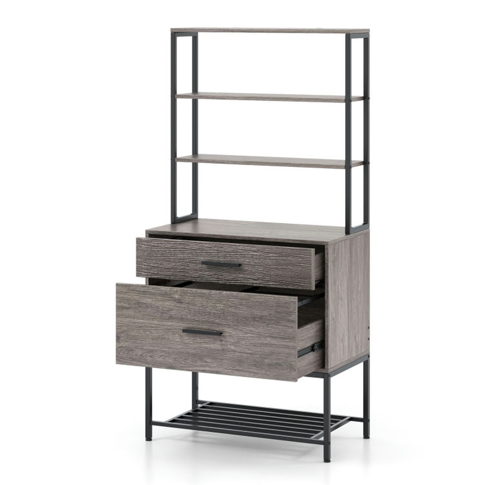 Demi Bonn 2 Drawer Freestanding File Cabinet with Charging Station and 3-Tier Open Shelves, Gray