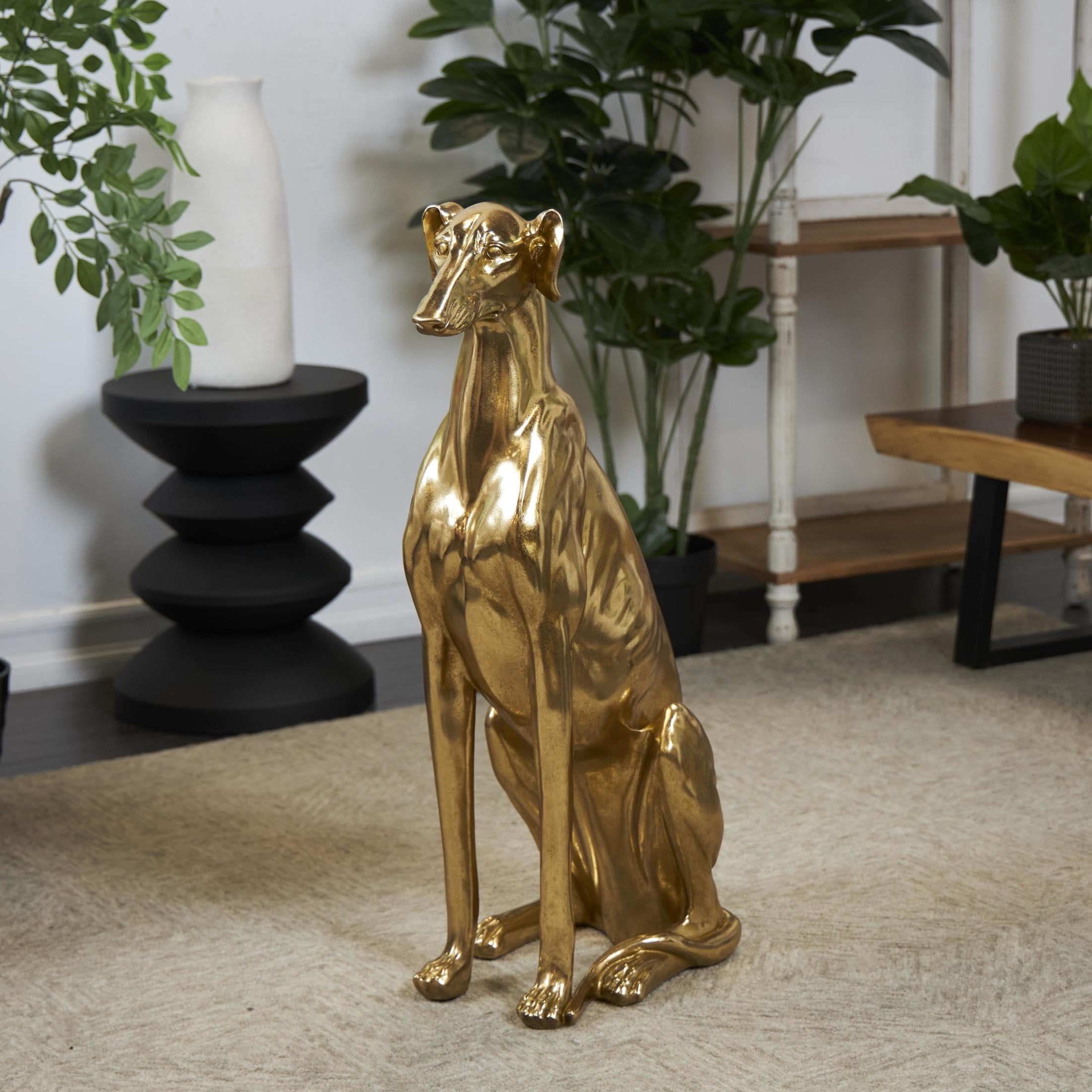 13" x 32" Gold Resin Sitting Greyhound Dog Sculpture, by DecMode