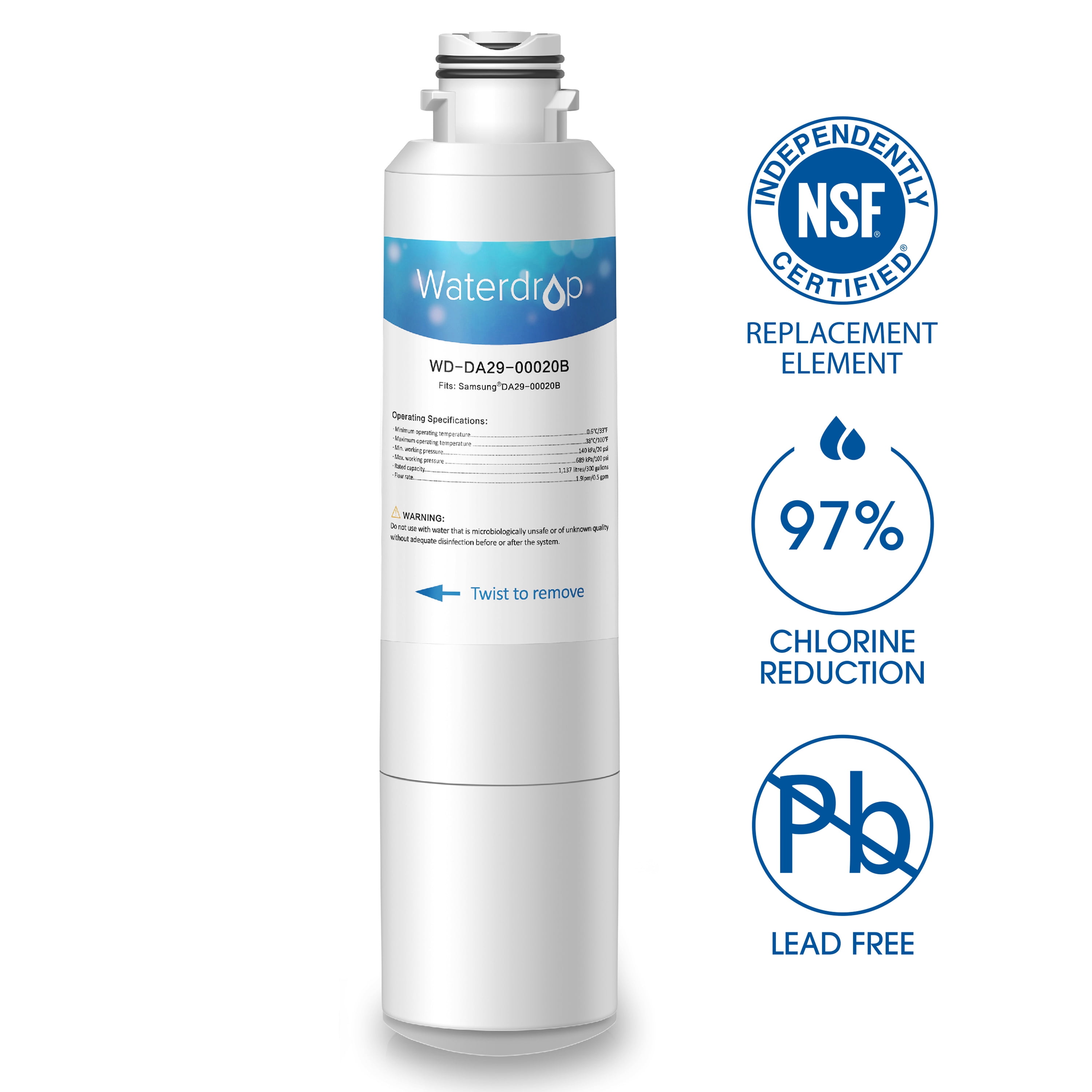 Waterdrop Refrigerator Water Filter 42 Certified DA2900020B Compatible