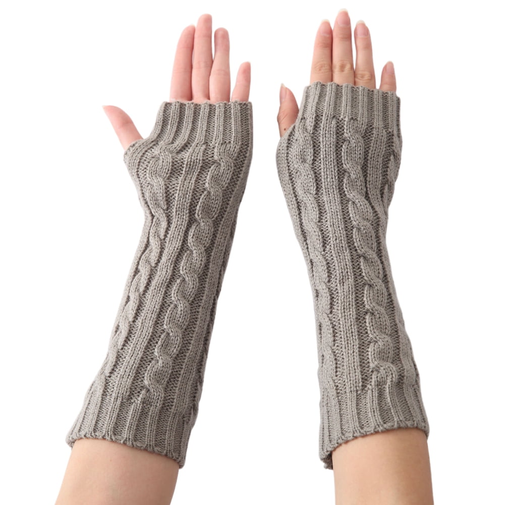 DRAGONHOO Winter Womens Arm Warmers Knit Thumbhole Long Fingerless Gloves Mitten 
