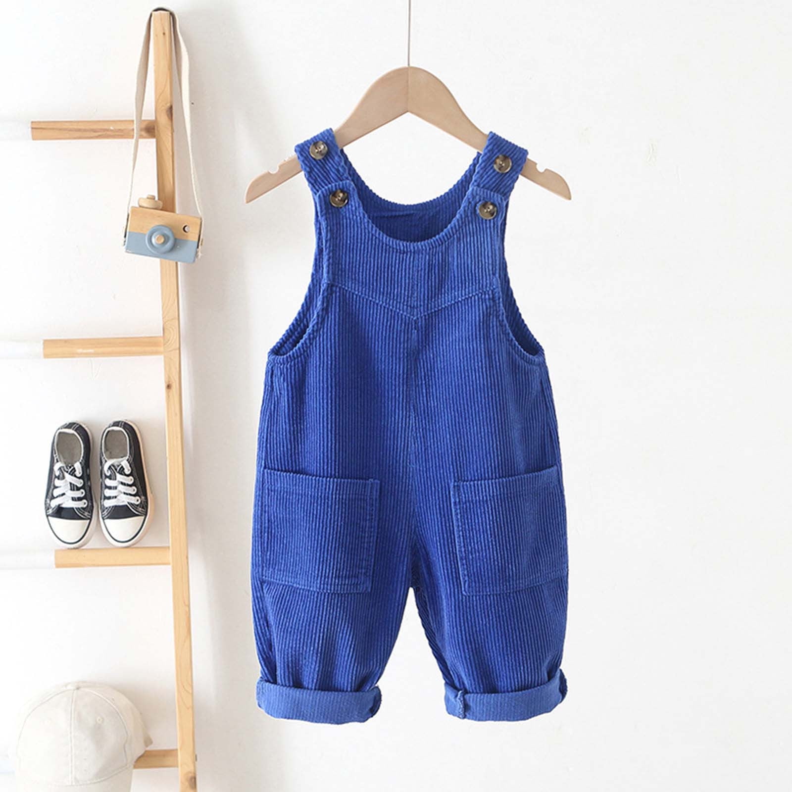 Ulitacool Boys Rompers 6-12 Months Round Neck Corduroy Onesies Overall With Adjustable Straps And Convenient Snap Closure Sleeveless Jumpsuit Retro Clothes Blue