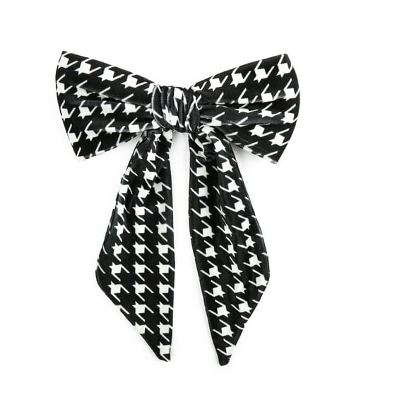 8-Inch Stiff Velour Hair Bow with Tails (Houndstooth)