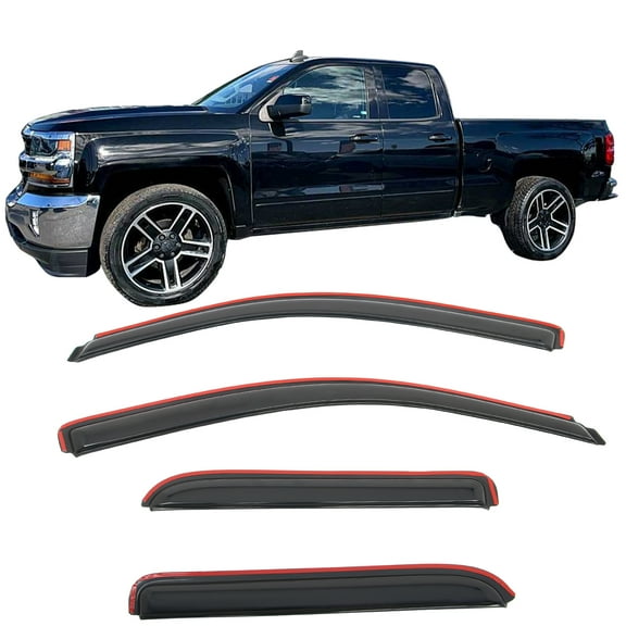 Ikon Motorsports In-Channel Window Visors for 2014-2019 Chevy Silverado 1500 2500 3500 HD Extended Cab Acrylic Smoke Rain Deflectors 4PCS