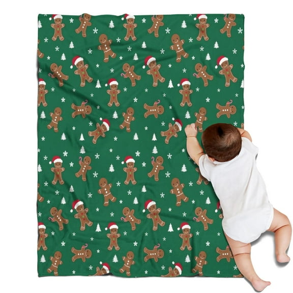 Green Christmas Gingerbread Man Pattern Blanket,Comfortable Soft Flannel Throw Blanket,All Season,Warm Lightweight Blankets for Sofa Bed Couch Living Room Chair,30"x40"