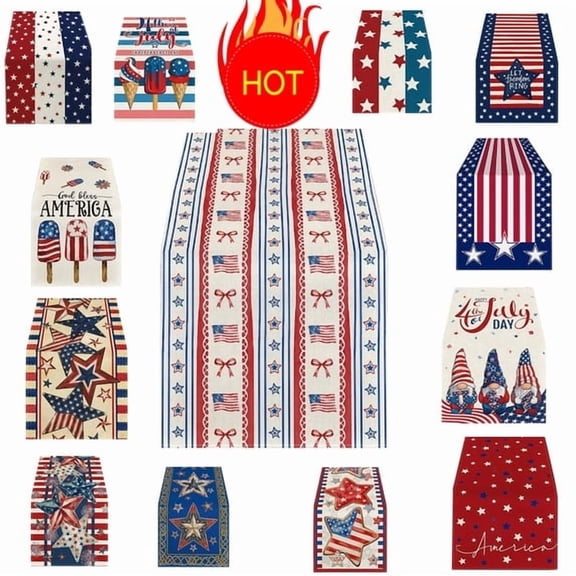 American Flag Table Runner 72x13", Patriotic Stars and Stripes Pattern Table Runner for 4th of July, Memorial Day, National Holidays, Perfect for Home, Party, Kitchen, Mantel, Dining Decorations