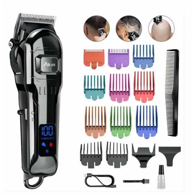 Maquina Para Cortar Cabello Cortadora De Pelo Profesional Inalámbrica Recargable Kit Completo Trimmer Modelo Negro